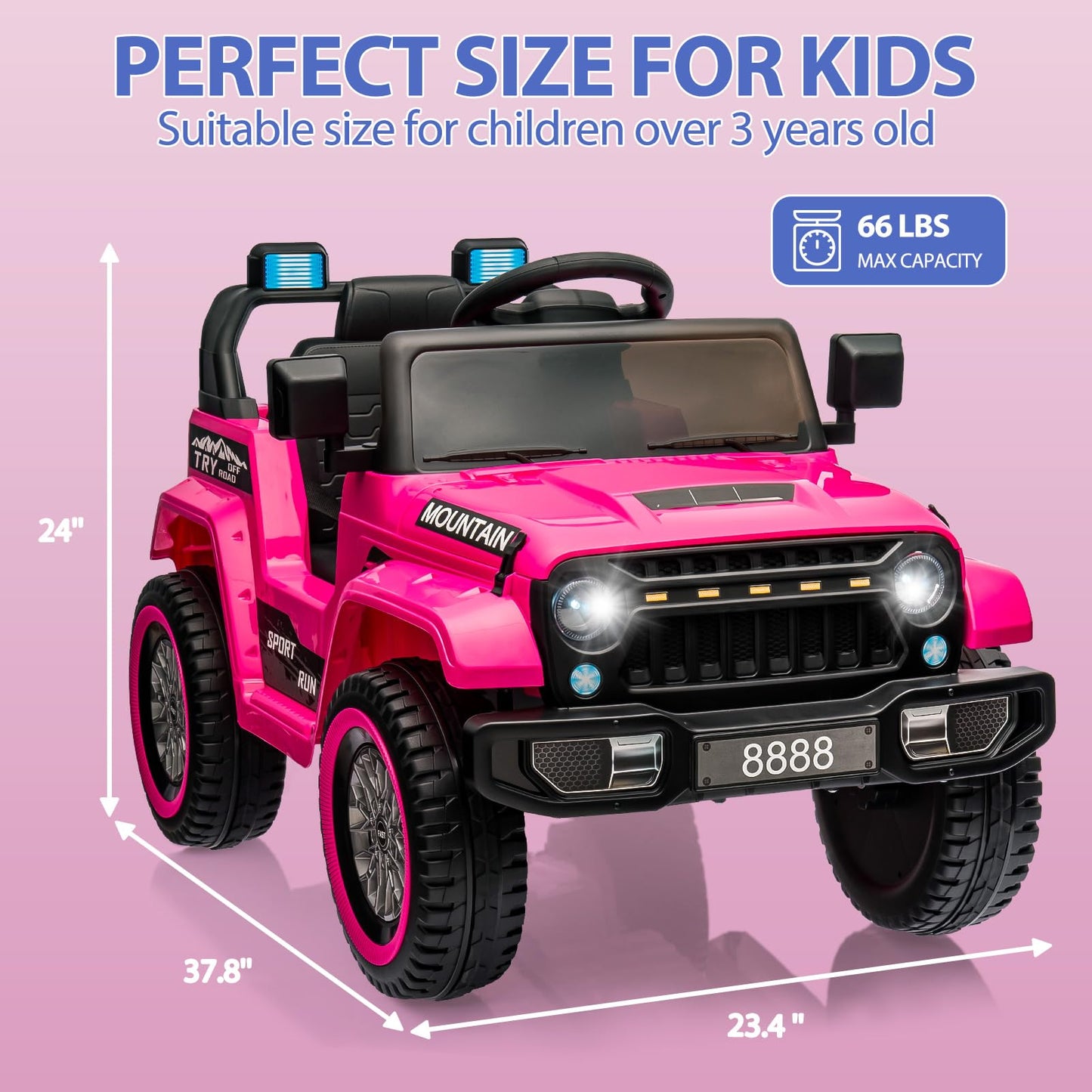 Garvee Ride - P Series: 12V Kids Ride-On Truck For Age 3+, Remote Control, LED, Music, 3 Speeds - Pink