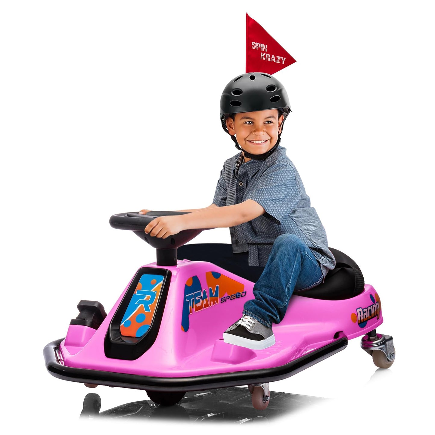 Garvee Ride - P Series: 360 Degrees Rotating Ride On Drift Car,Electric Drifting Go Kart,24V Ride On Race Car,Variable Speed for Kids,Simplified Drift System,Flashing Lights, Flag, Music - Pink