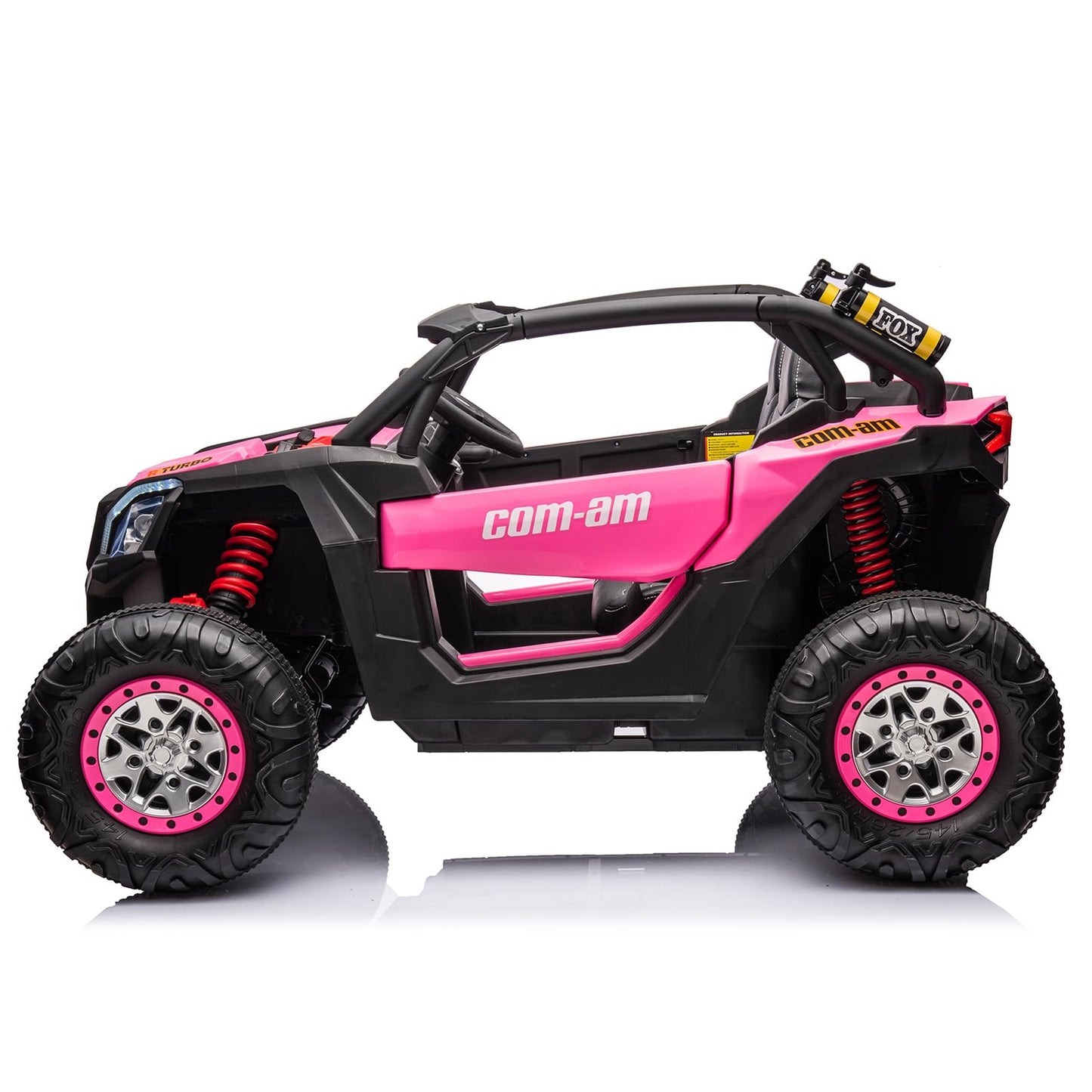 Garvee Ride - P Series: 24V 2 Seater Kids Ride on UTV Car For age 3+, w/Remote Control, 4WD Powerful Electric Vehicle with 4x75W Motors, 4 Shock Absorber, Leather Seat, Music and Light - Pink