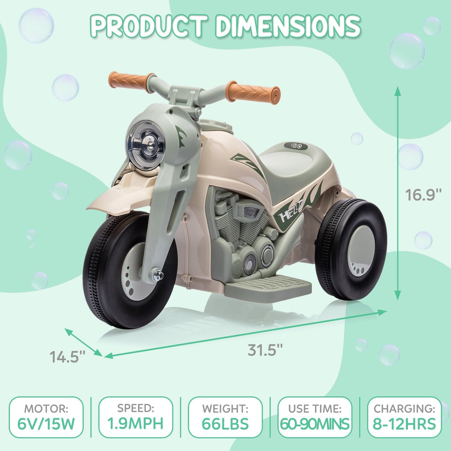 Garvee Ride - P Series: 6V Battery-Powered Electric Motorcycle with 1.9 Mph Speed, Led Headlights, Music, Pedal, Forward/Reverse, 3 Wheels | Motorbike Toy Gift for Toddlers 3 and Up - B