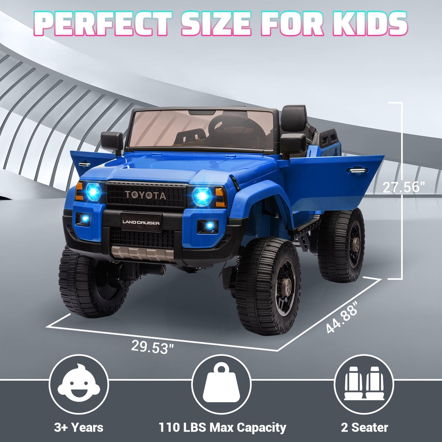 Garvee Ride P Series 24V 2 Seater Ride on Car, Garvee Licensed Toyota LC250 Ride on Toy for Big Kids with Remote Control, 4×100W Power 4 Wheels Ride on Truck with 4WD/2WD Switchable, Spring Suspension, Shovel, Music, Blue