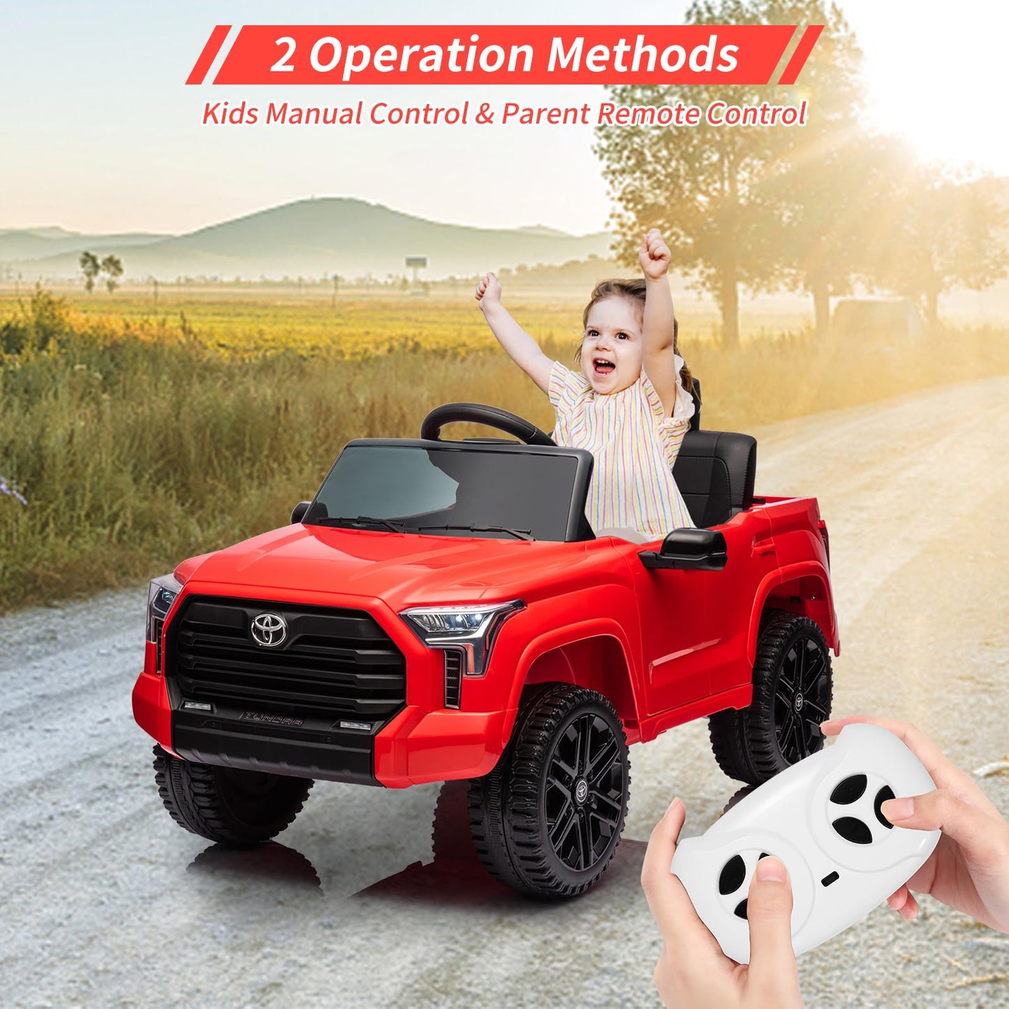 Garvee Ride - P Series: 12V Ride on Car For Kids Age 3+ , Licensed Toyota, with Remote Control, MP3, LED Lights, Suspension System, Double Doors, Safety Belt, Ride On Toys for Boys Girls - Red