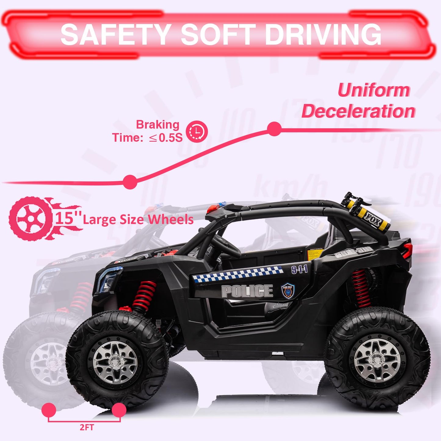 Garvee Ride - P Series: 24V 2 Seater Kids Ride on UTV Car For age 3+, w/Remote Control, 4WD Powerful Electric Vehicle with 4x75W Motors, 4 Shock Absorber, Leather Seat, Music and Light - Black