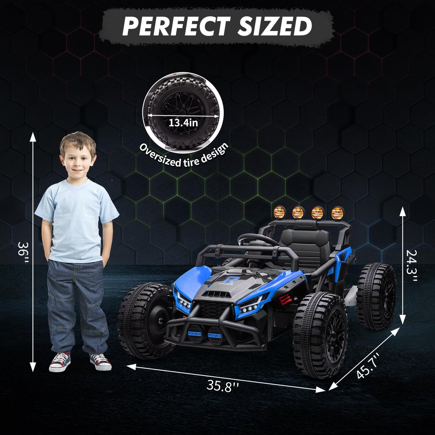 Garvee Ride - P Series: 24V Electric UTV,Ride On Toys for Big Kids,2x130W Powerful Electric Car with Remote Control， 4 Shock Absorbers，LED Lights,Music for Boys and Girls,Blue