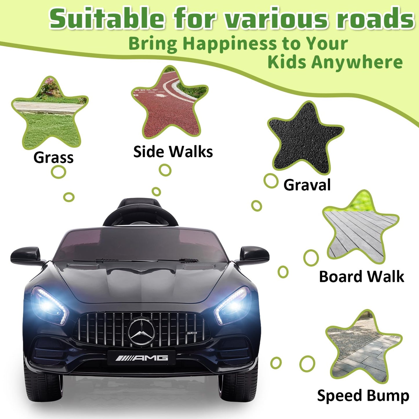 Garvee Ride Car for Kids, 12V Power Battery Electric Vehicles for 3-7 Toddlers, Licensed Mercedes-Benz with Remote Control, MP3 Player - Black