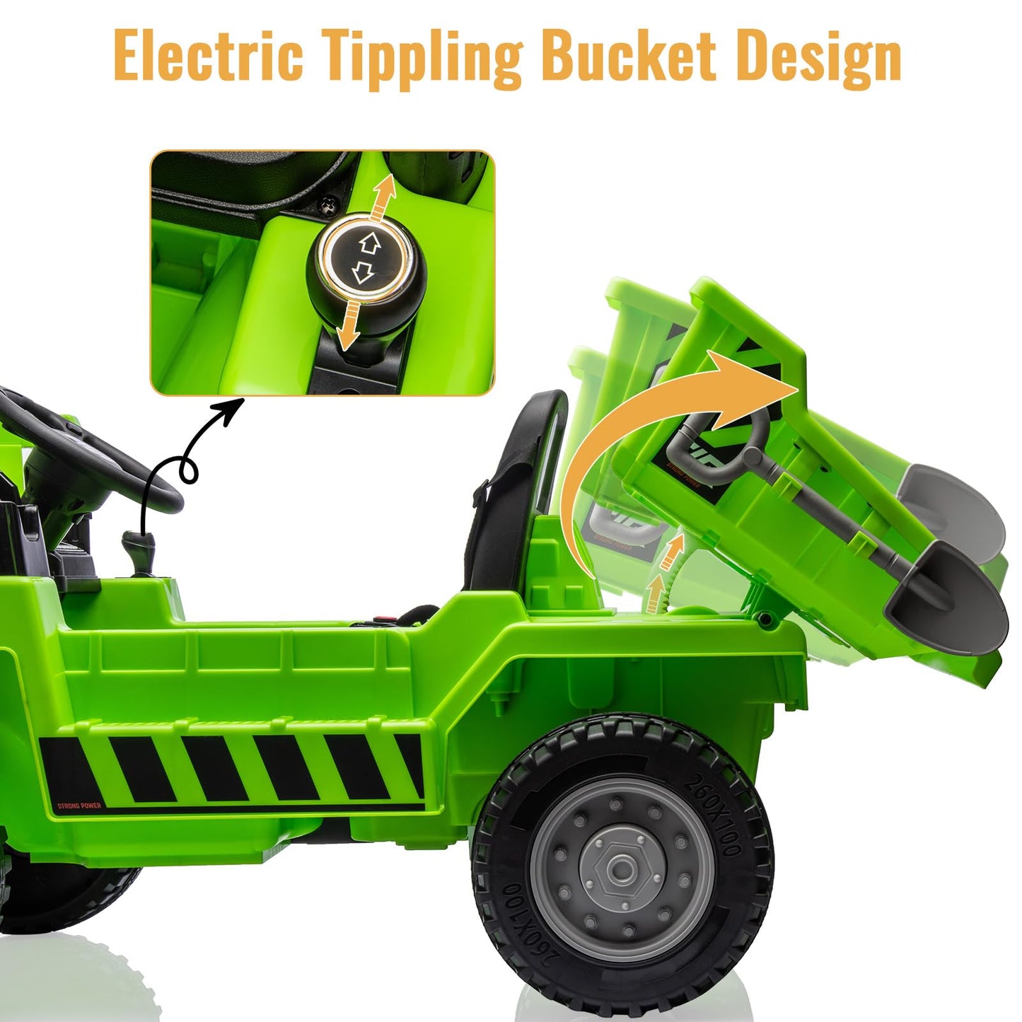Garvee Ride - P Series: 4WD Ride On Car with Dump Truck, Electric Car for Kids with Remote Control, Toddler Car with Electric Dump Bed & Shovel, 2 Speeds,