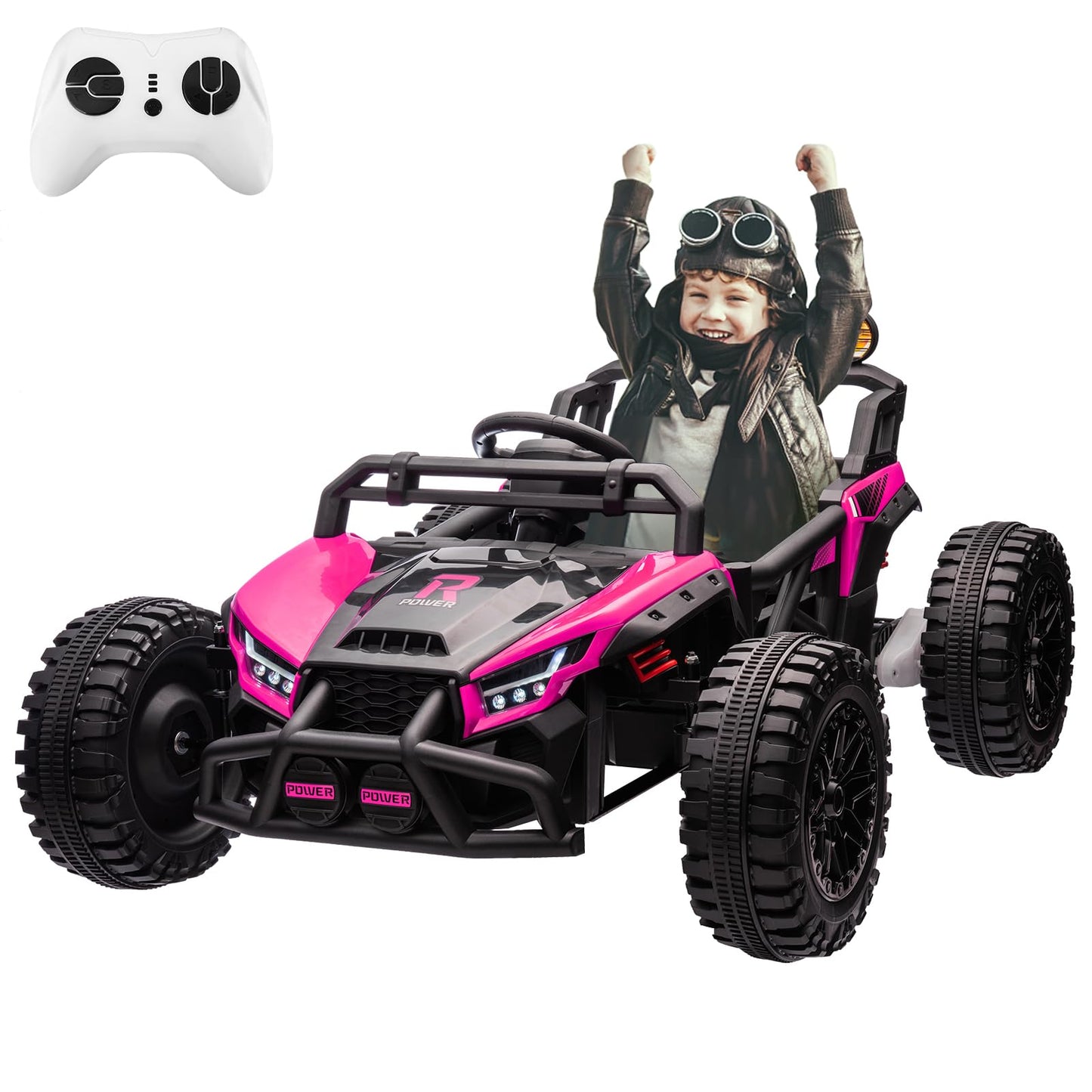 Garvee Ride - P Series: 24V Electric UTV,Ride On Toys for Big Kids,2x130W Powerful Electric Car with Remote Control， 4 Shock Absorbers，LED Lights,Music for Boys and Girls,Pink