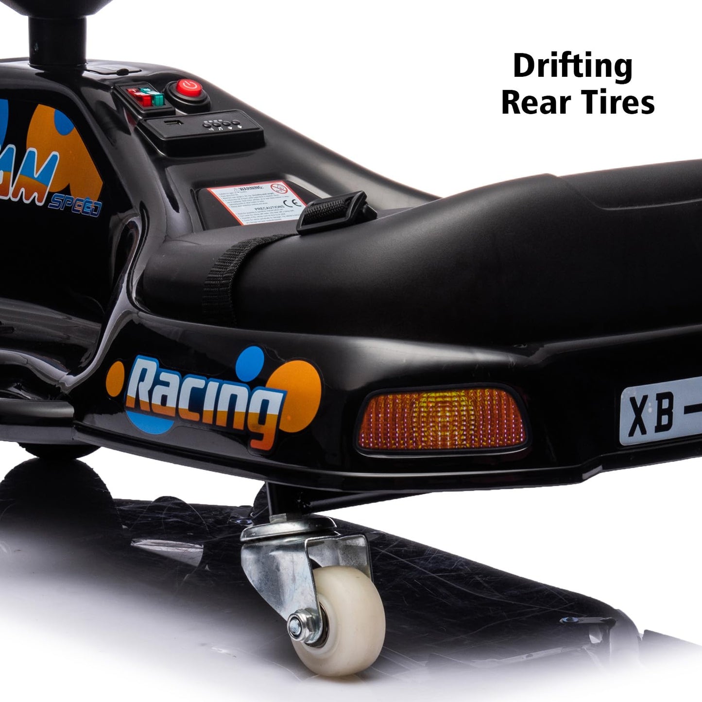 Garvee Ride - P Series: 360 Degrees Rotating Ride On Drift Car,Electric Drifting Go Kart,24V Ride On Race Car,Variable Speed for Kids,Simplified Drift System,Flashing Lights, Flag, Music - Black