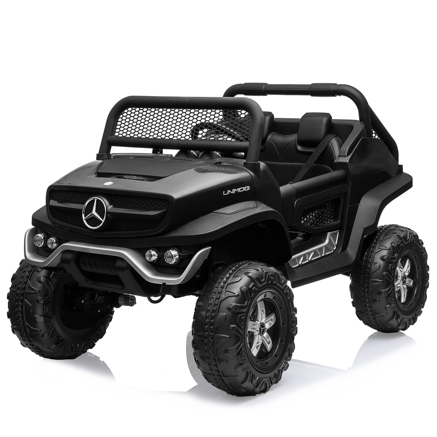Garvee Ride - P Series: 2 Seater Kids Ride On Truck 24V Ride On Toy Licensed Mercedes Benz Battery Powered Electric Vehicle for Toddles With Remote Control, Battery Display, Trunk, Spring Suspension, Led Lights, Music, Black