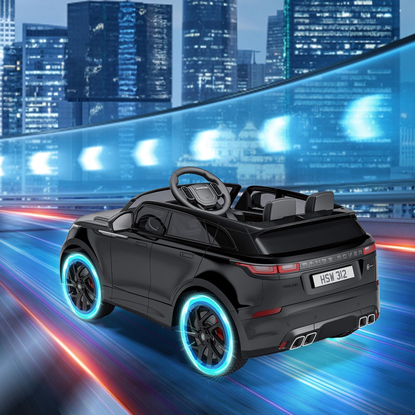 Garvee Ride - P Series: 3-8, 12V Licensed Land Rover Ride Electric Car for Kids with Parent Remote Control, MP3 Player, Rocking, Pull Rod - Black