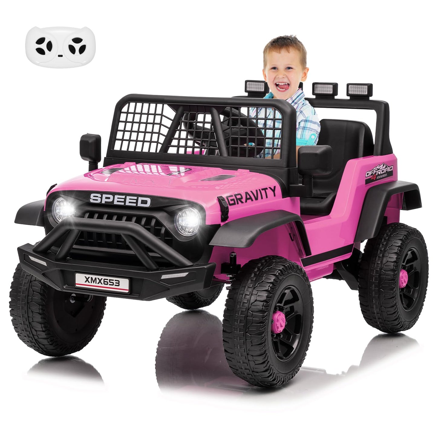 Garvee 12V Kids Ride On Truck Car with Parent Remote Control, 3 Speeds, Emergency Braking, LED Lights, Music & Horn, Pink for Boys and Girls Outdoor Adventures