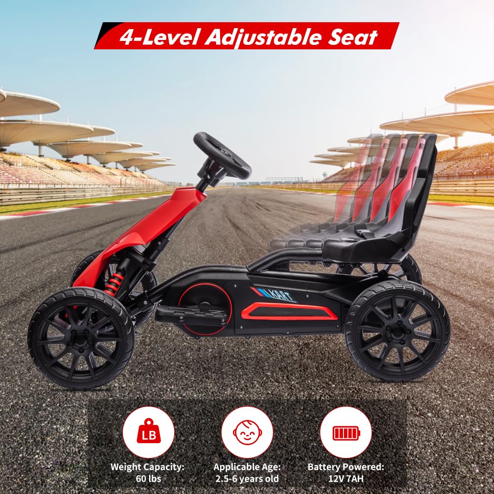Garvee Ride - P Series: 12V Electric Go Kart for Kids,7Ah Battery Powered Car for Toddlers, Adjustable Seat, High/Low Variable Speeds,EVA Wheels, for 3-6 Years - Red