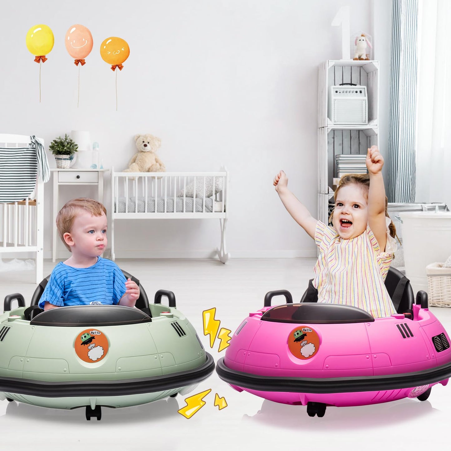 Garvee Ride B Series 12V Electric Ride on Bumper Car for Toddlers, Kids Bumper Car with Remote Control, LED Lights & 360 Degree Spin, Indoor and Outdoor for 18+ Months Kids - Pink