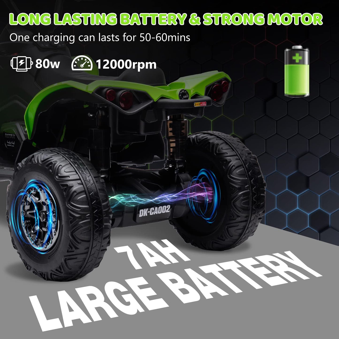 Garvee Ride - P Series: 12V Ride on Toy Car Bombardier Licensed BRP Can-am 4 Wheeler Quad Electric Vehicle, w/LED Lights, Spring Suspension, Bluetooth, Music, USB, Treaded Tires, White - Green