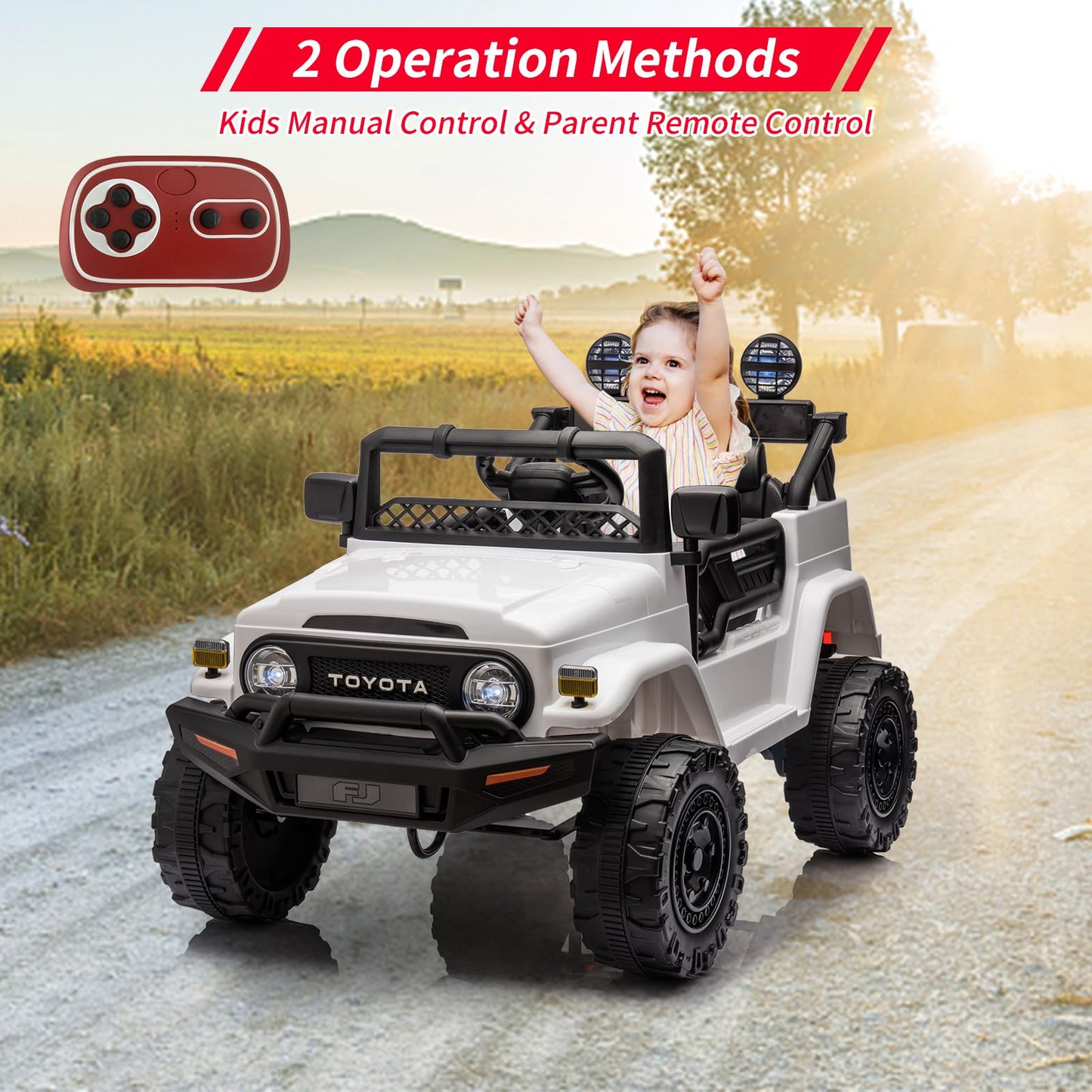 Garvee Ride - P Series: 12V Ride on Car for Kids, Licensed Toyota Ride on Truck, Battery Powered Electric Kids Car with Remote Control, Music, LED Lights, Suspension System, Double Doors, Safety Belt,Ride On Toy - White