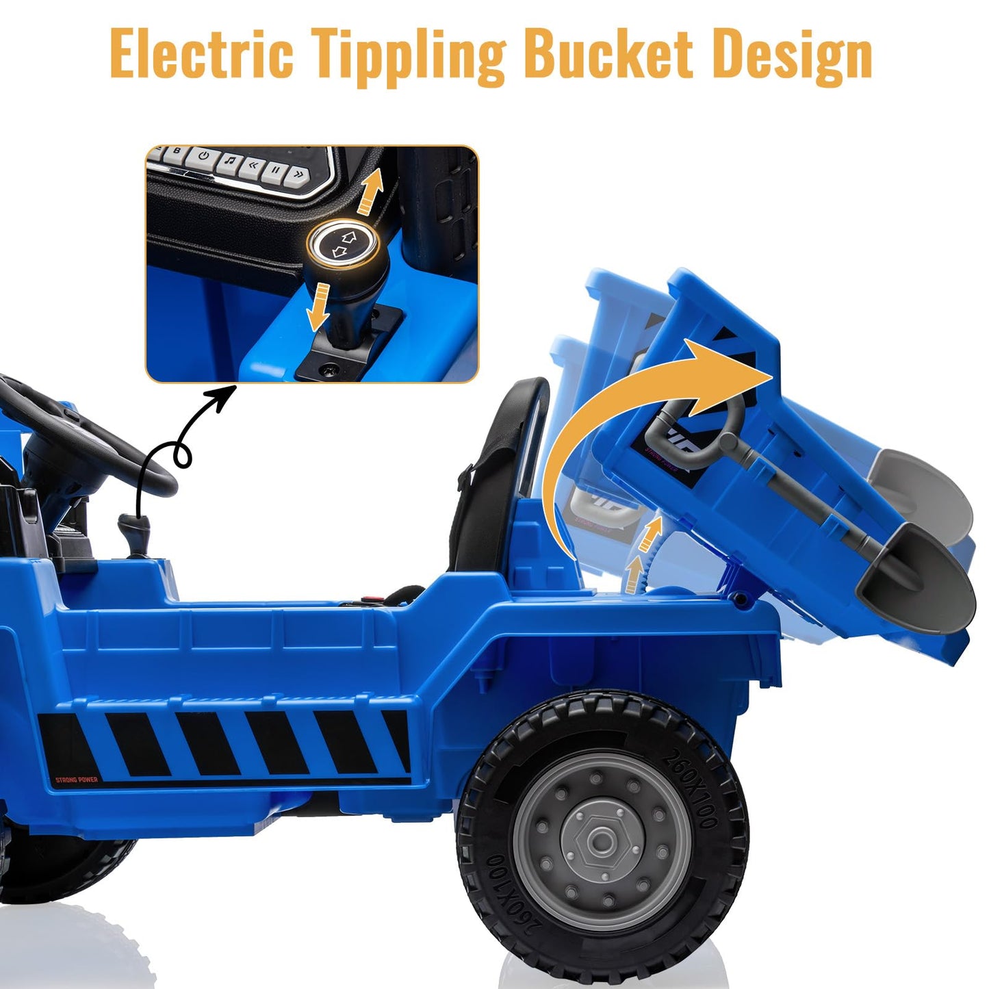 Garvee Ride - P Series: 4WD Ride On Car with Dump Truck, Electric Car for Kids with Remote Control, Toddler Car with Electric Dump Bed & Shovel, 2 Speeds,