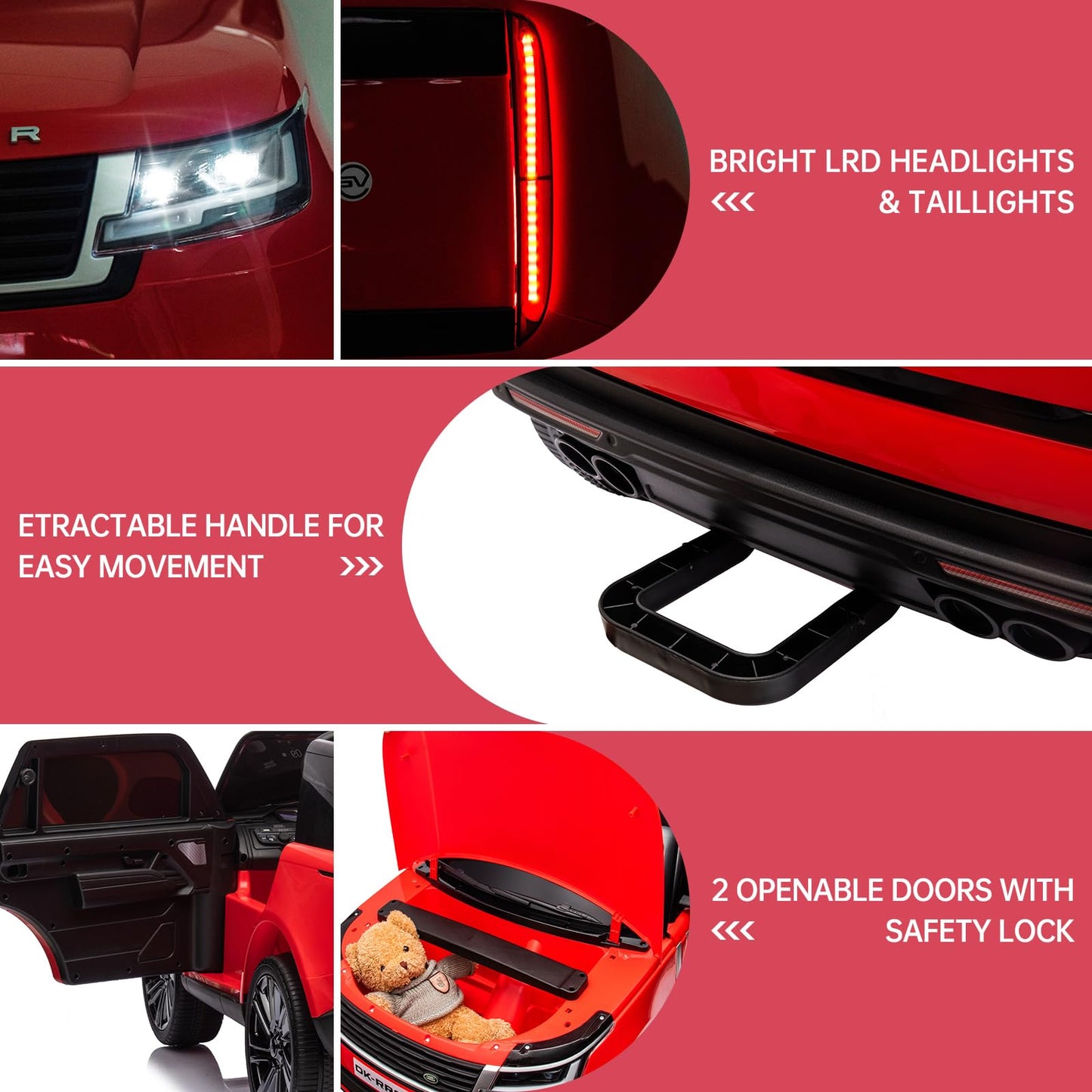 Garvee Ride - P Series: 24V 2-Seater Land Rover Ride-On Car For age 3+, With MP3, 3 Speeds, Remote Control, LED, 4-Wheel Suspension - Red