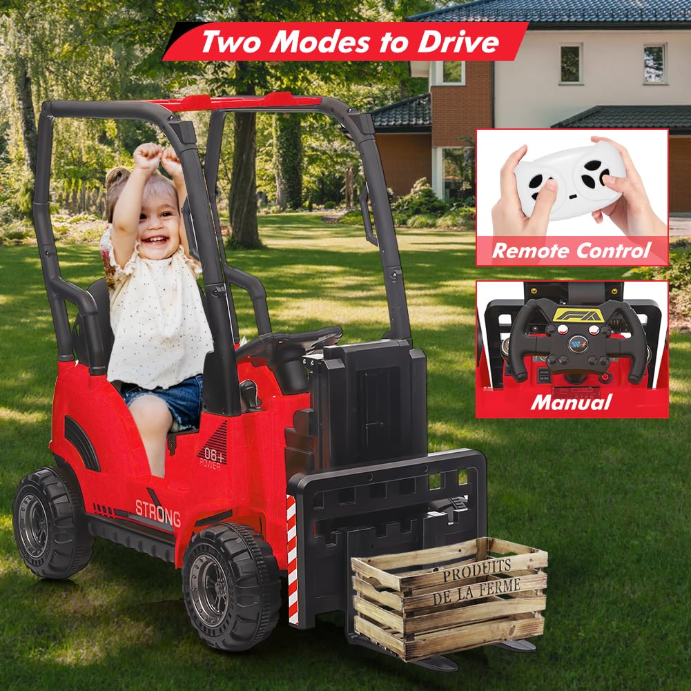 Garvee Ride - P Series: 12V Kids Forklift Ride-On: Indoor/Outdoor Fun, Realistic Design, Music, Speed Switch, 66lb Max Load, Remote Control, Ages 3-7 - Red