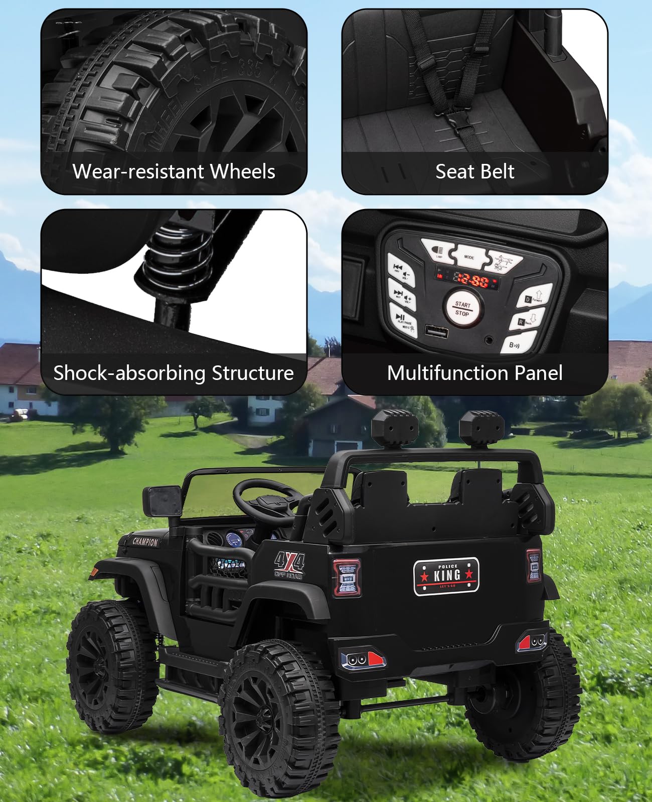 Garvee Ride - P Series: 24V Ride On Car 2 Seater For Kids Age 3+ , XL Electric Vehicles for Big Kids with 20" Wide Seat, 3 Speed, 2x200W Powerful Motor, Suspension, Bluetooth, Music,Power Wheels with Parent Control for Kids to Drive - Black
