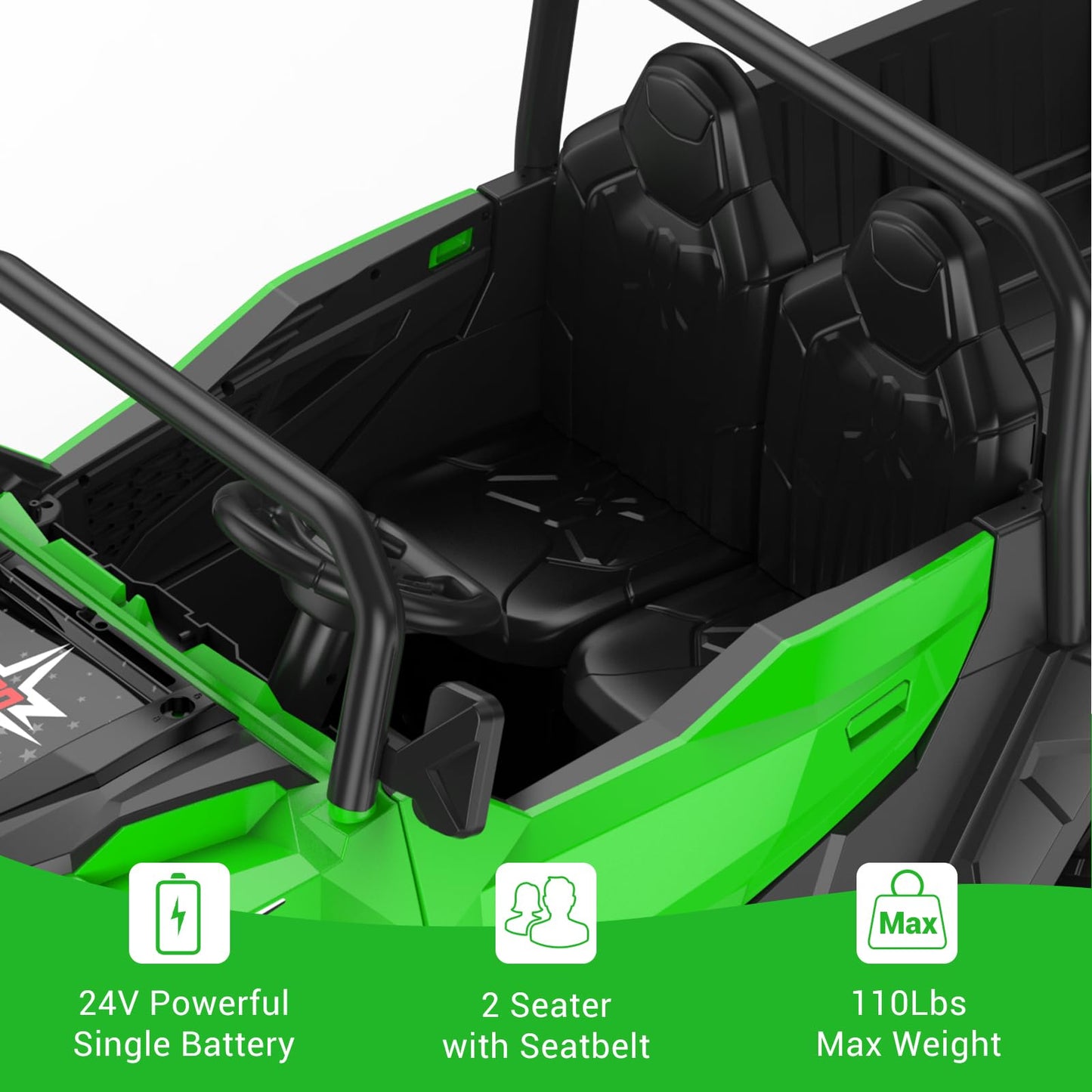 Garvee Ride - P Series: 24V 4WD Electric Ride On Dump Truck with Remote Control, 2-Seater, Music Player, LED Lights, Key Start Safety System, Durable Plastic, Off-Road Kids Toy for Ages 3+ - Green