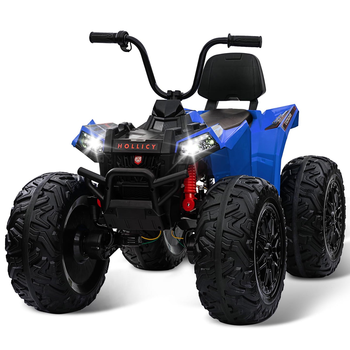 Garvee Ride - P Series: 24V Kids Quad ATV, Ride on Car 4WD Quad Electric Vehicle, 4x80W Powerful Engine, with 7AHx2 Large Battery, Accelerator Handle, EVA Tire, Full Metal Suspension, LED Light, Bluetooth&Music - Blue