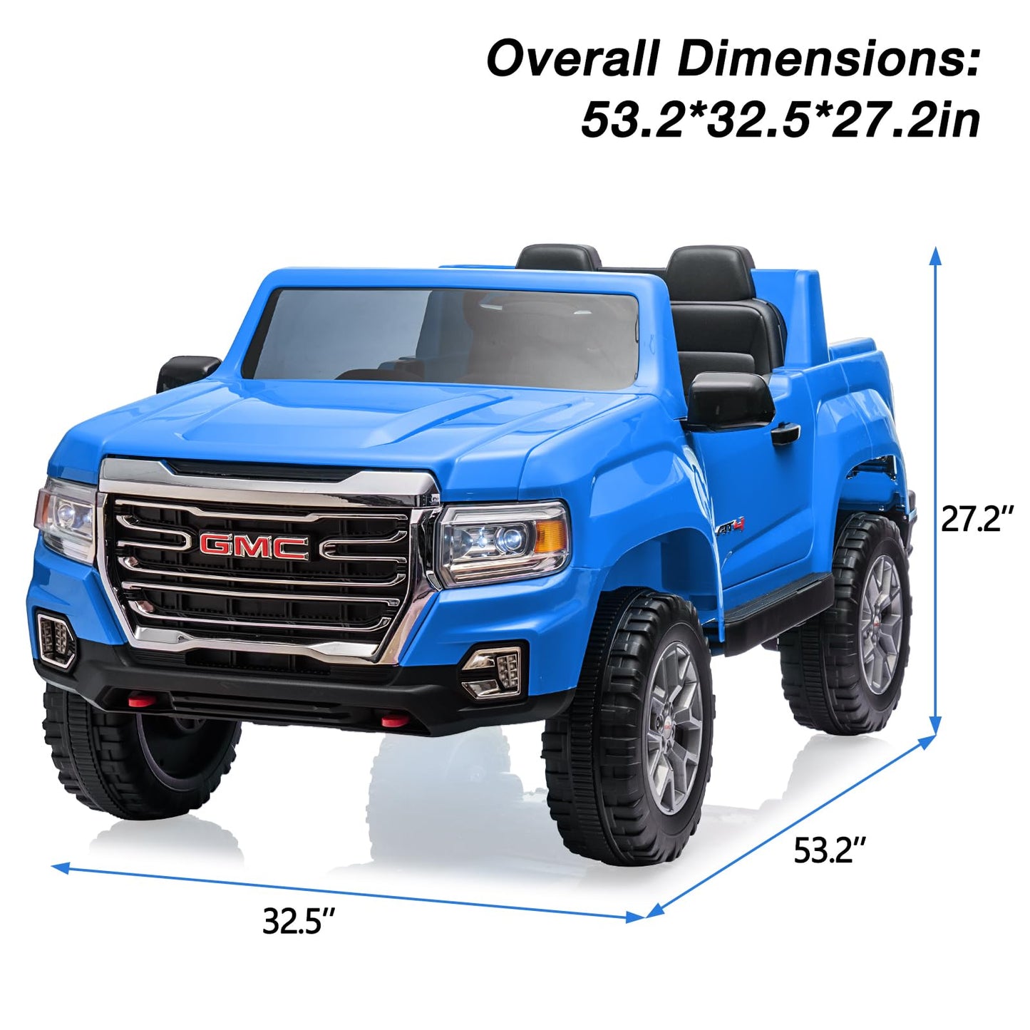 Garvee Ride - P Series: 24V 2-Seater Ride On Truck Car, Licensed GMC Battery Powered Electric Kids Car with Remote Control, LED Lights, MP3, 2 * 200W Motor, 20.5" Large Seat, Ride On Toys for Kids,Blue