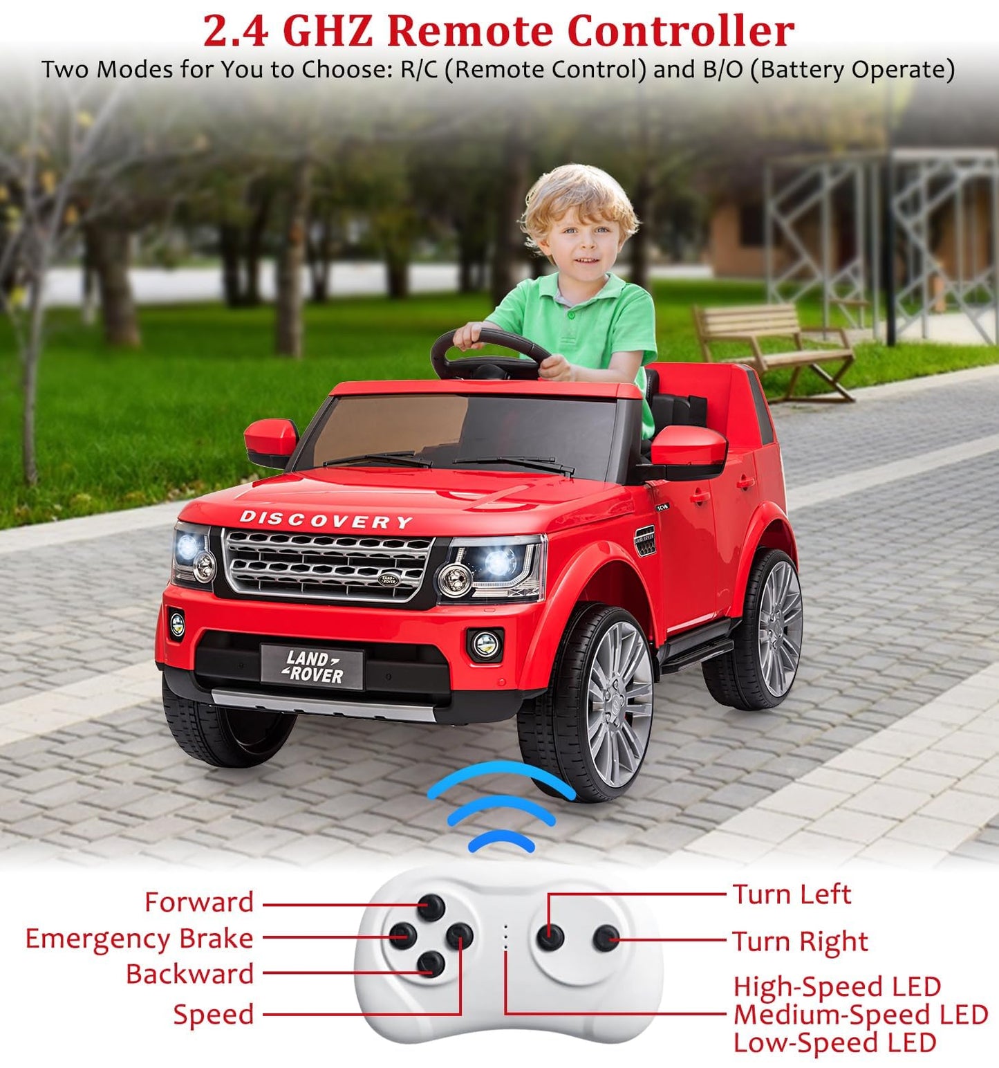 Garvee Ride - P Series: 12V Electric, Remote & Manual Control, Music & LED Lights, Safe Spring Suspension, Adjustable Seat, Red, Ages 3-8