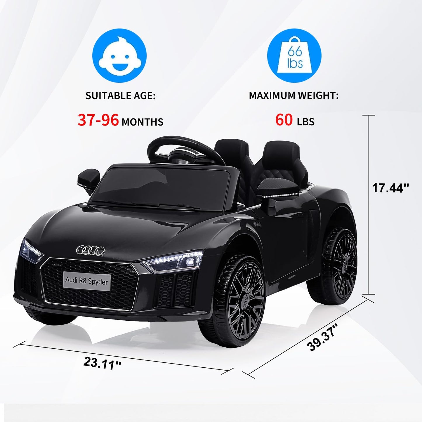 Garvee Ride - P Series: 12V Power Battery Electric Vehicles for 3-7 Toddlers, Licensed Toy Car with Remote Control, MP3 Player - Black