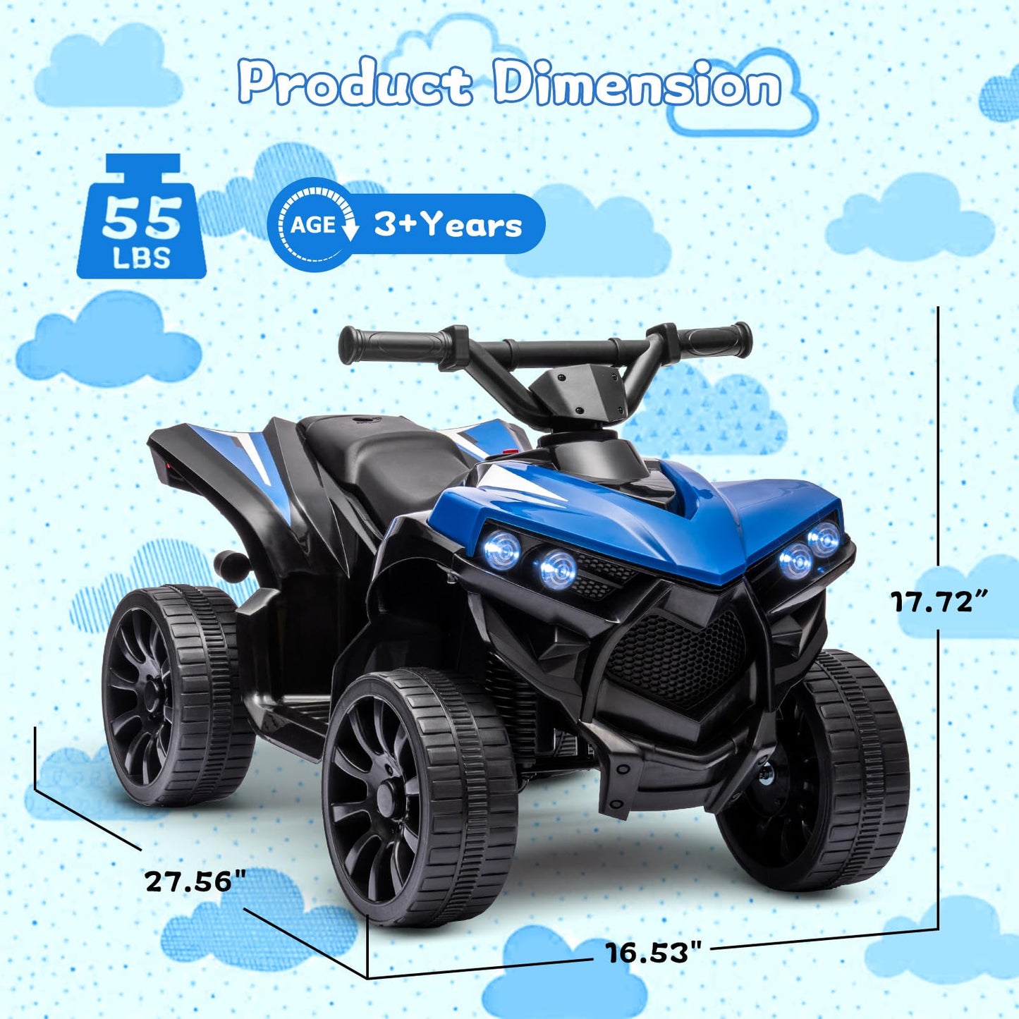 Garvee Ride - P Series: 6V Quad ATV for Kids Toddler 3+ years, Max 55lb Capacity, With LED, Music, Foot Pedal, Wear-Resistant Wheels, 1.9 MPH - Blue