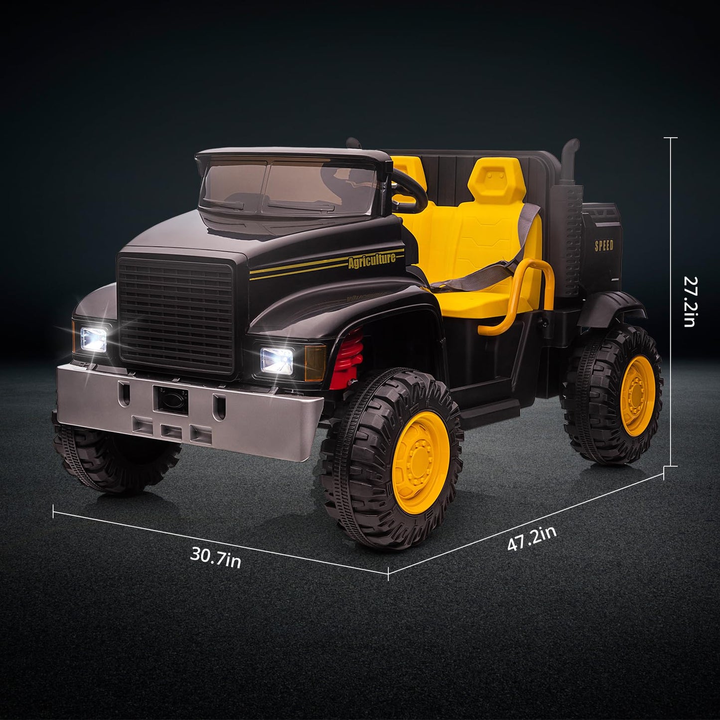 Garvee Ride - P Series: 24V Ride On Truck with Remote Control Electric UTV Vehicles with Dump Bed, 4WD Power 4x200W Motors,4xSpring Suspension, 3 Speeds, 2 Seater Kids Ride On Toys Best Gifts for Kids - Black