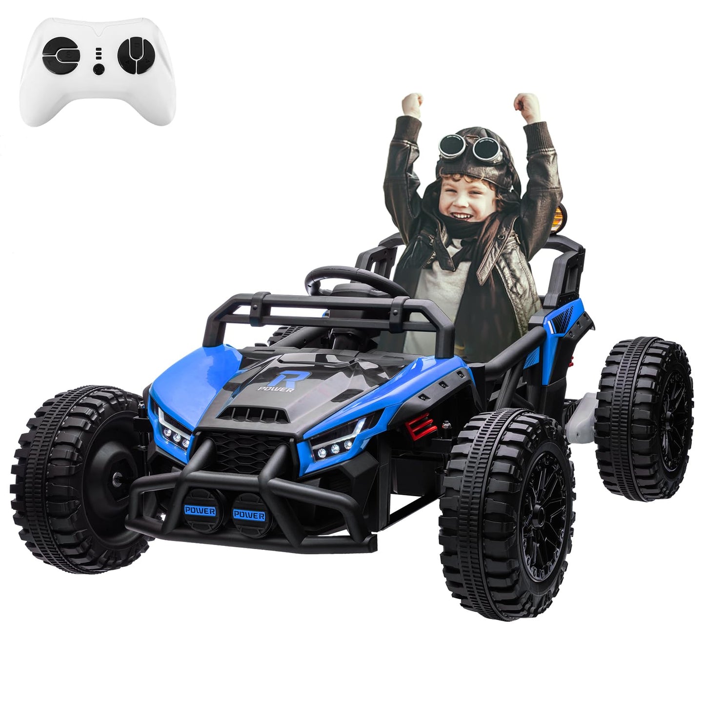 Garvee Ride - P Series: 24V Electric UTV,Ride On Toys for Big Kids,2x130W Powerful Electric Car with Remote Control， 4 Shock Absorbers，LED Lights,Music for Boys and Girls,Blue