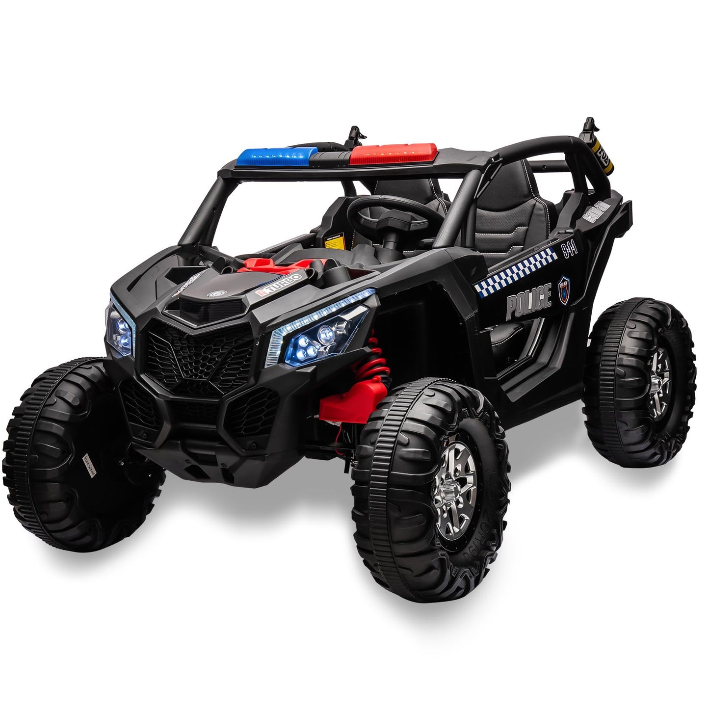 Garvee Ride - P Series: 24V 2 Seater Kids Ride on UTV Car For age 3+, w/Remote Control, 4WD Powerful Electric Vehicle with 4x75W Motors, 4 Shock Absorber, Leather Seat, Music and Light - Black