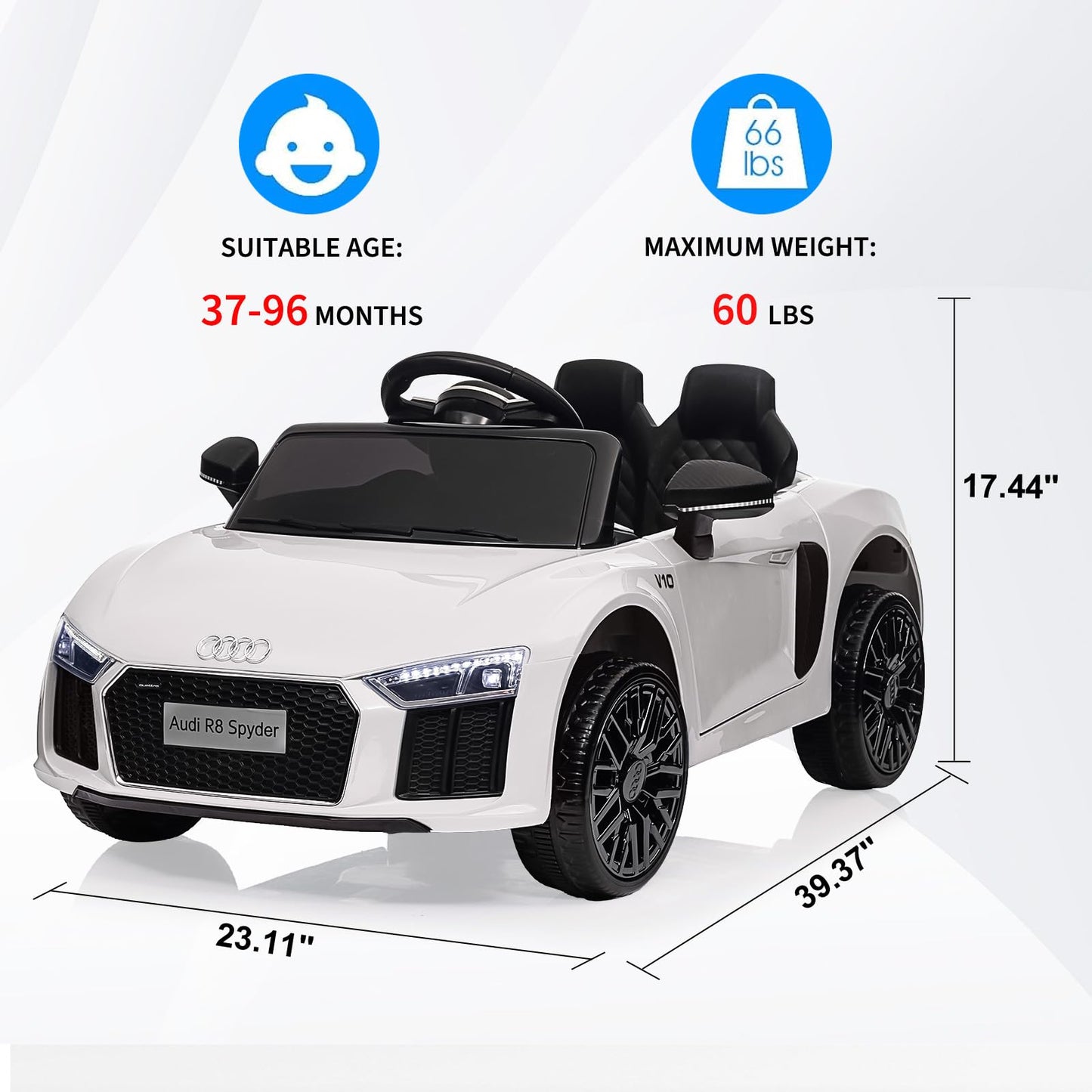 Garvee Ride - P Series: 12V Power Battery Electric Vehicles for 3-7 Toddlers, Licensed Toy Car with Remote Control, MP3 Player - White