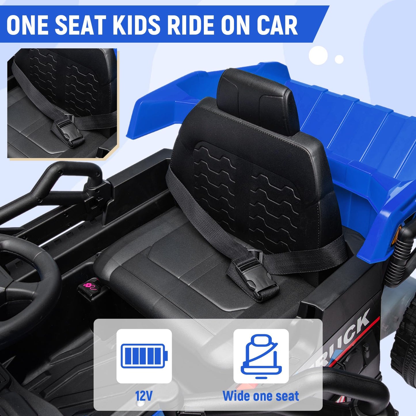 Garvee Ride - P Series: 12V Ride On Construction Vehicle for Kids With Remote Control, Electric Dump Bed,Shovel,Music Player, and Four Wheel Shock Absorption for Kids 3+(Blue)