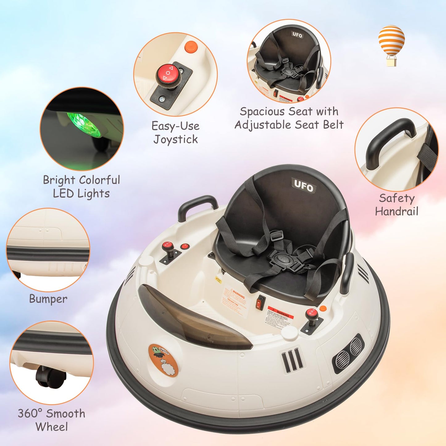 Garvee Ride B Series 12V Electric Ride on Bumper Car for Toddlers, Kids Bumper Car with Remote Control, LED Lights & 360 Degree Spin, Indoor and Outdoor for 18+ Months Kids - White
