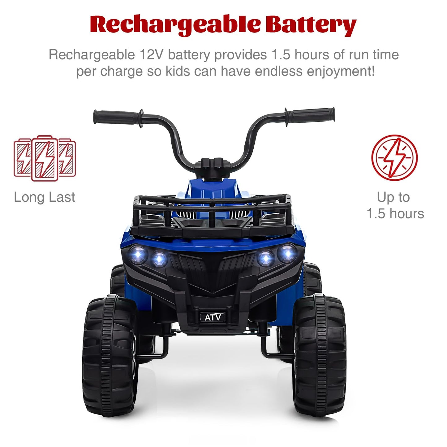 Garvee Ride - P Series: 12V Kids Ride On Electric Quad ATV, Ride Car Toy with Bluetooth Audio,High/Low Speed, LED Headlights, Battery Indicator & Radio Orange - Blue