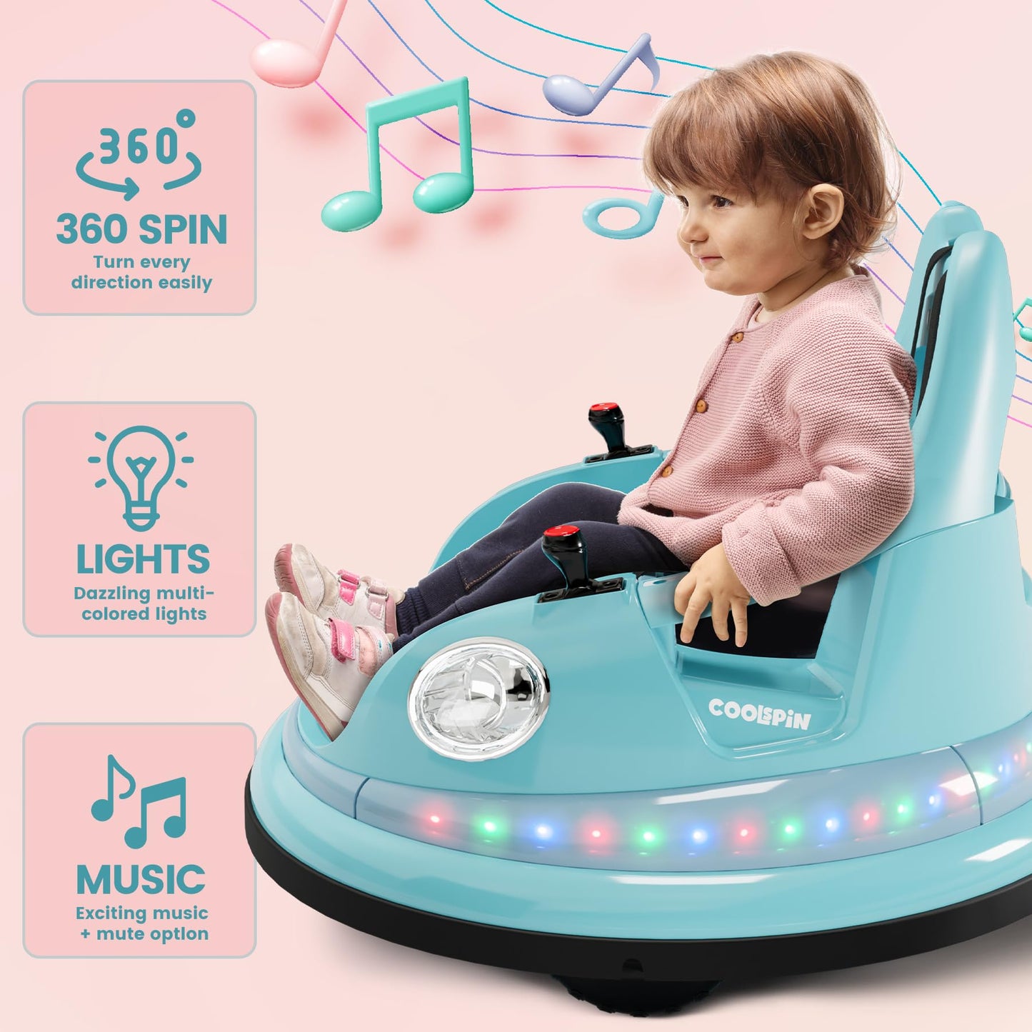 Garvee Ride - P Series: 12V Ride on Toddler Bumping Car W/Remote Control, LED Lights & 360 Degree Spin, ASTM Certified - Blue