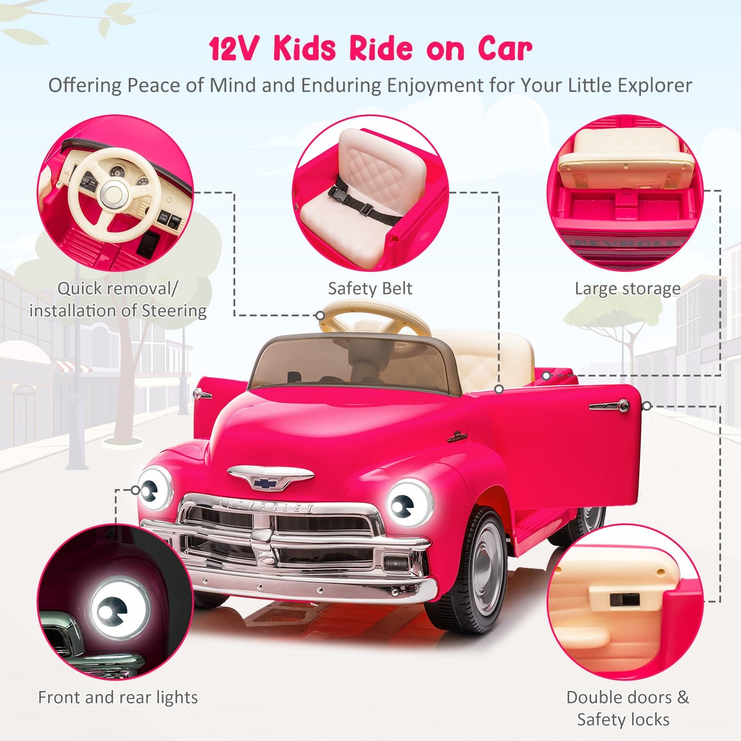 Garvee Ride - P Series: 3, Licensed Chevrolet 12V Ride on Car for Kids with LCD Show, Led Lights, Battery Powered 4-Wheels Ride on Electric Vehicle Toy with Seat Belt