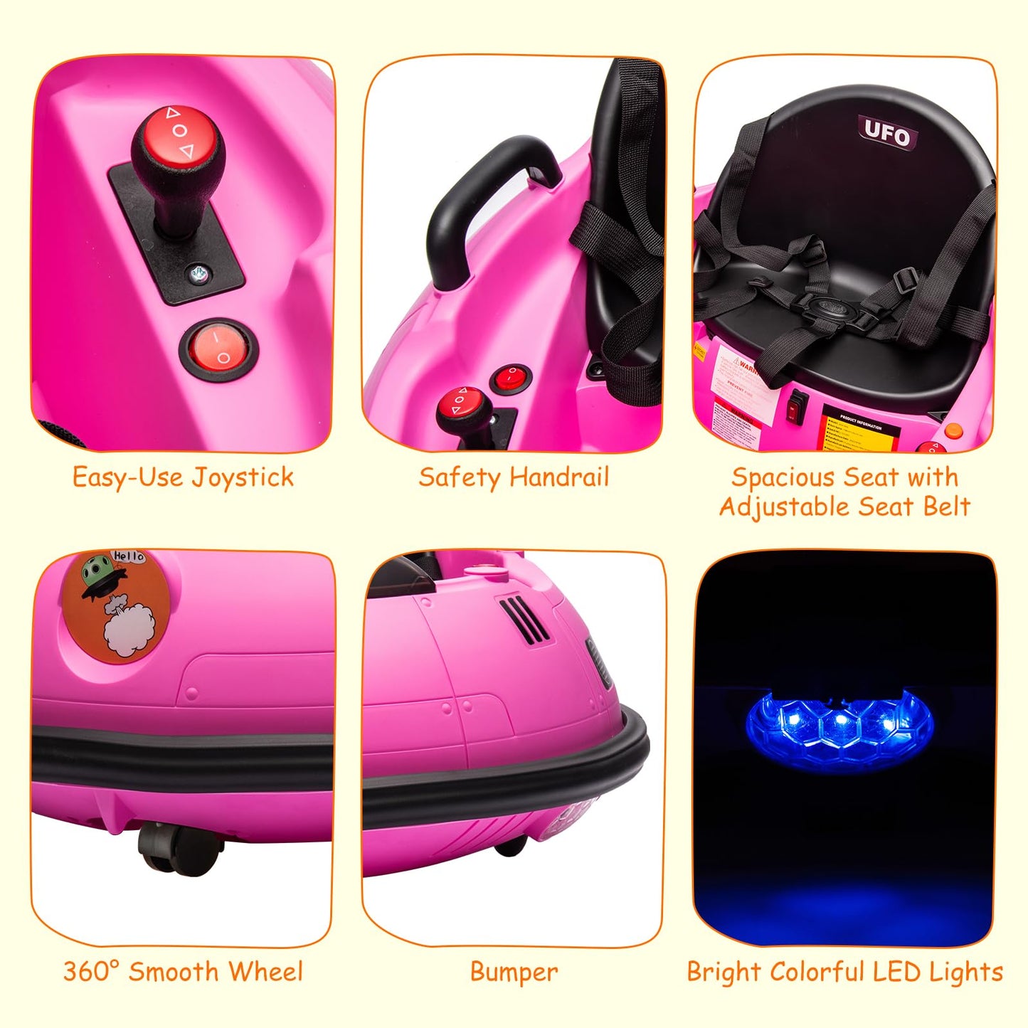 Garvee Ride B Series 12V Electric Ride on Bumper Car for Toddlers, Kids Bumper Car with Remote Control, LED Lights & 360 Degree Spin, Indoor and Outdoor for 18+ Months Kids - Pink