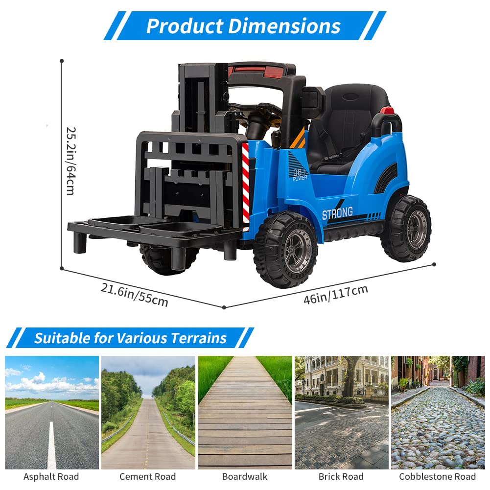 Garvee Ride - P Series: 12V Electric Forklift Ride-On: Liftable Fork, Remote, Music, Realistic Design, 66lb Load, for 3-7 Years - Blue
