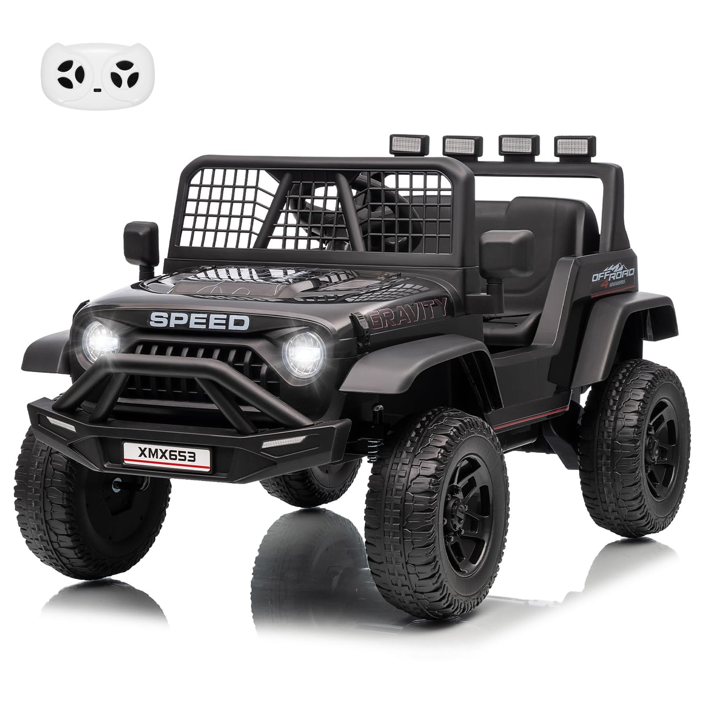 Garvee 12V Kids Ride On Truck Car with Parent Remote Control, 3 Speeds, Emergency Braking, LED Lights, Music & Horn, Black
