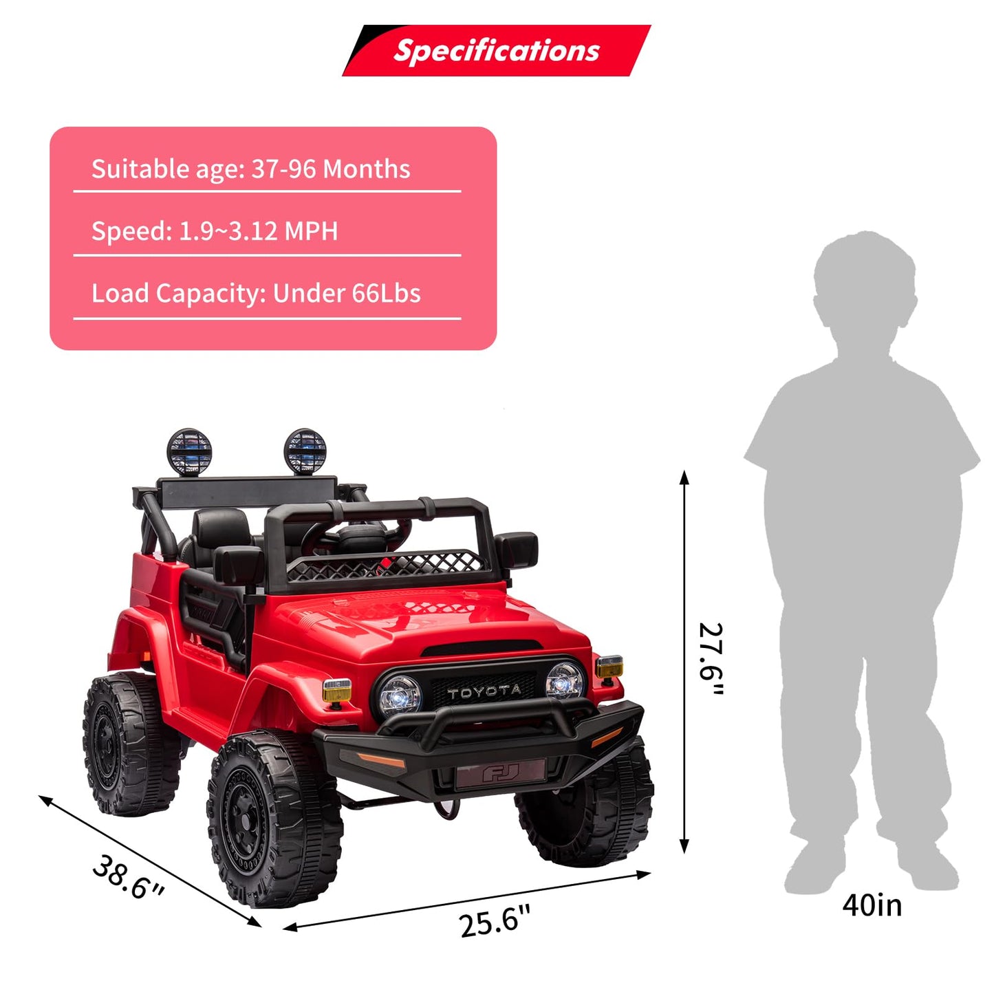 Garvee Ride - P Series: 12V Ride on Car for Kids, Licensed Toyota Ride on Truck, Battery Powered Electric Kids Car with Remote Control, Music, LED Lights, Suspension System, Double Doors, Safety Belt,Ride On Toy - Red