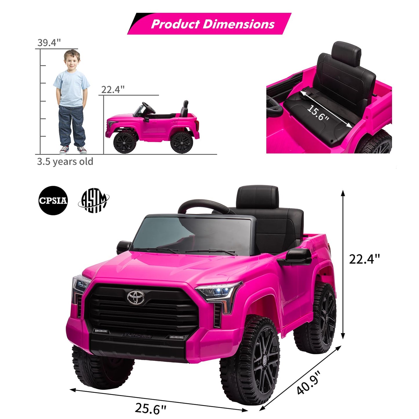 Garvee Ride - P Series: 12V Ride on Car For Kids Age 3+ , Licensed Toyota, with Remote Control, MP3, LED Lights, Suspension System, Double Doors, Safety Belt, Ride On Toys for Boys Girls - Rose