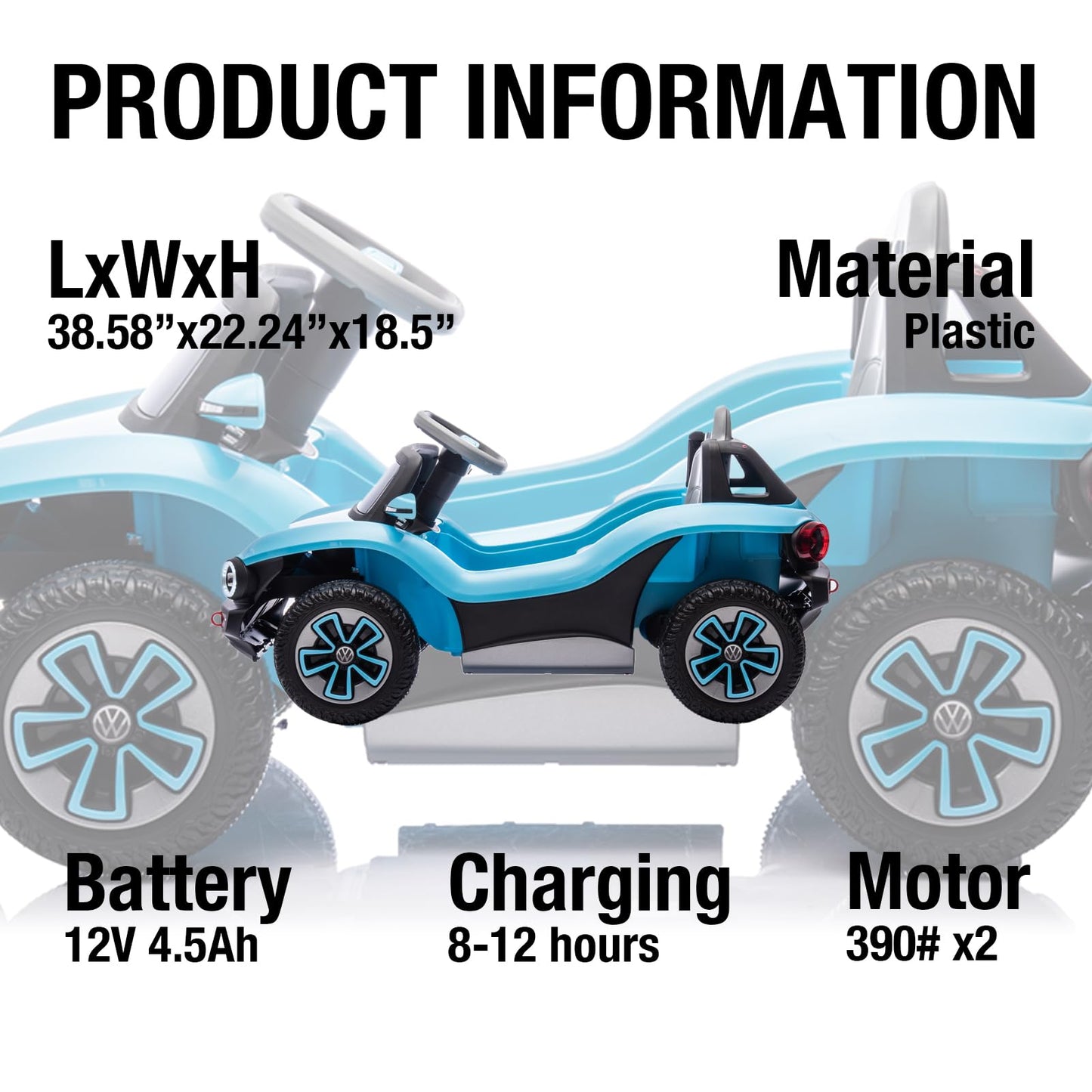 Garvee Ride - P Series: 12V Ride-On Toy With Remote Control | LED Lights, MP3, and Bluetooth | For Boys and Girls, Blue