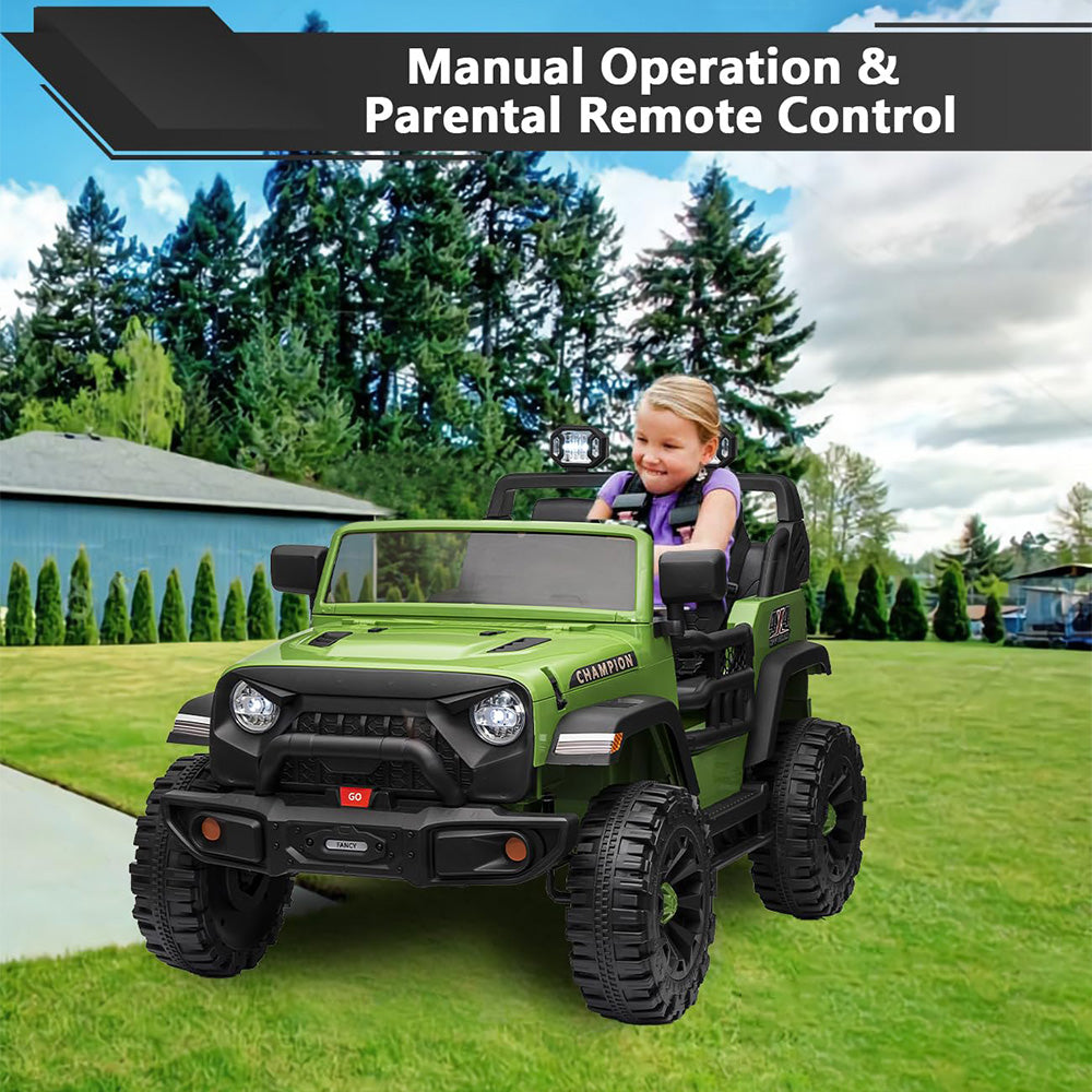 Garvee Ride - P Series: 24V Ride On Car 2 Seater For Kids Age 3+ , XL Electric Vehicles for Big Kids with 20" Wide Seat, 3 Speed, 2x200W Powerful Motor, Suspension, Bluetooth, Music,Power Wheels with Parent Control for Kids to Drive - Green