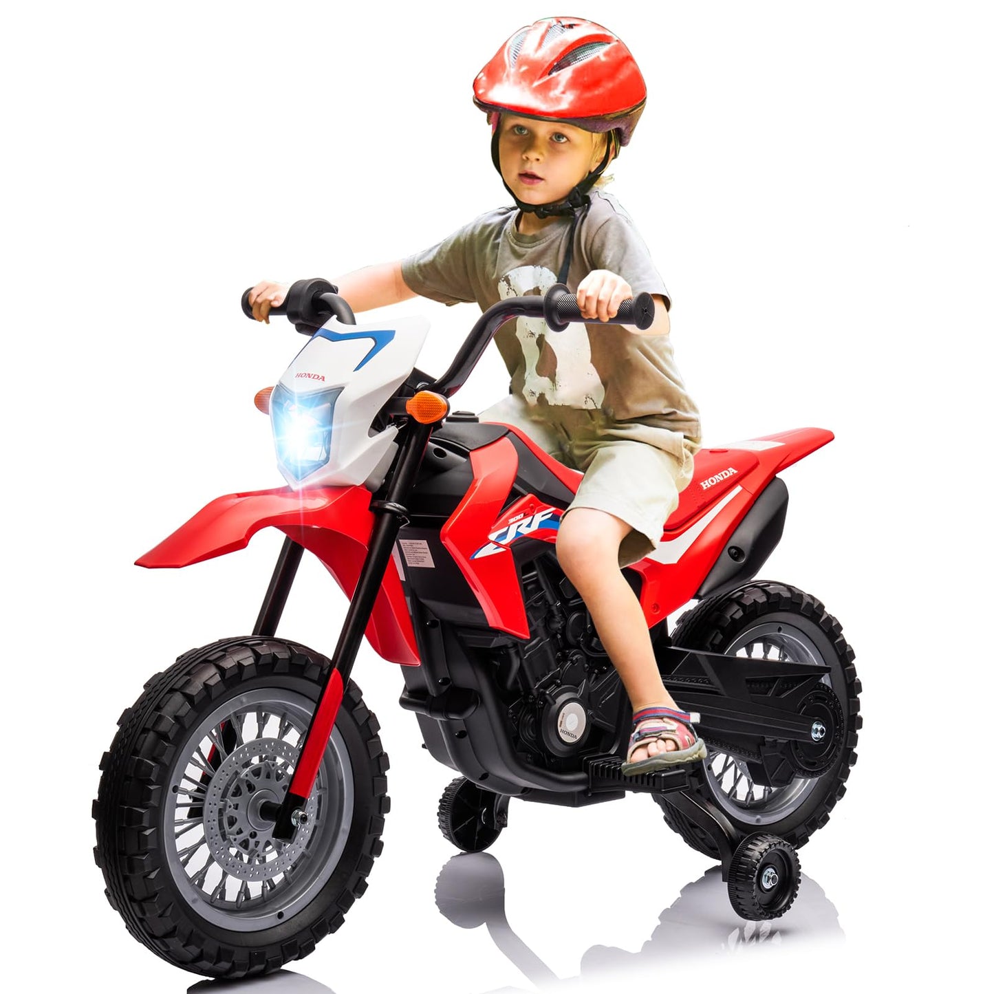 Garvee Ride - P Series: Kids Electric Ride on Motorcycle, Licensed Honda Battery Powered Motorbike Toy, with Training Wheels, Rechargeable Battery, Headlight, Engine Sounds, for Children Girls Boys - Red