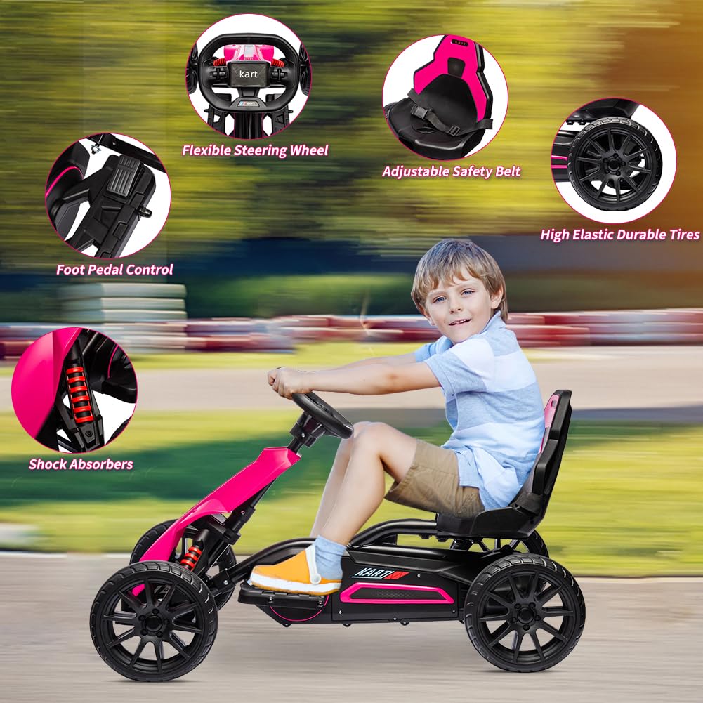 Garvee Ride - P Series: 12V Electric Go Kart for Kids,7Ah Battery Powered Car for Toddlers, Ajustable Seat, High/Low Variable Speeds,EVA Wheels, for 3-6 Years - Pink