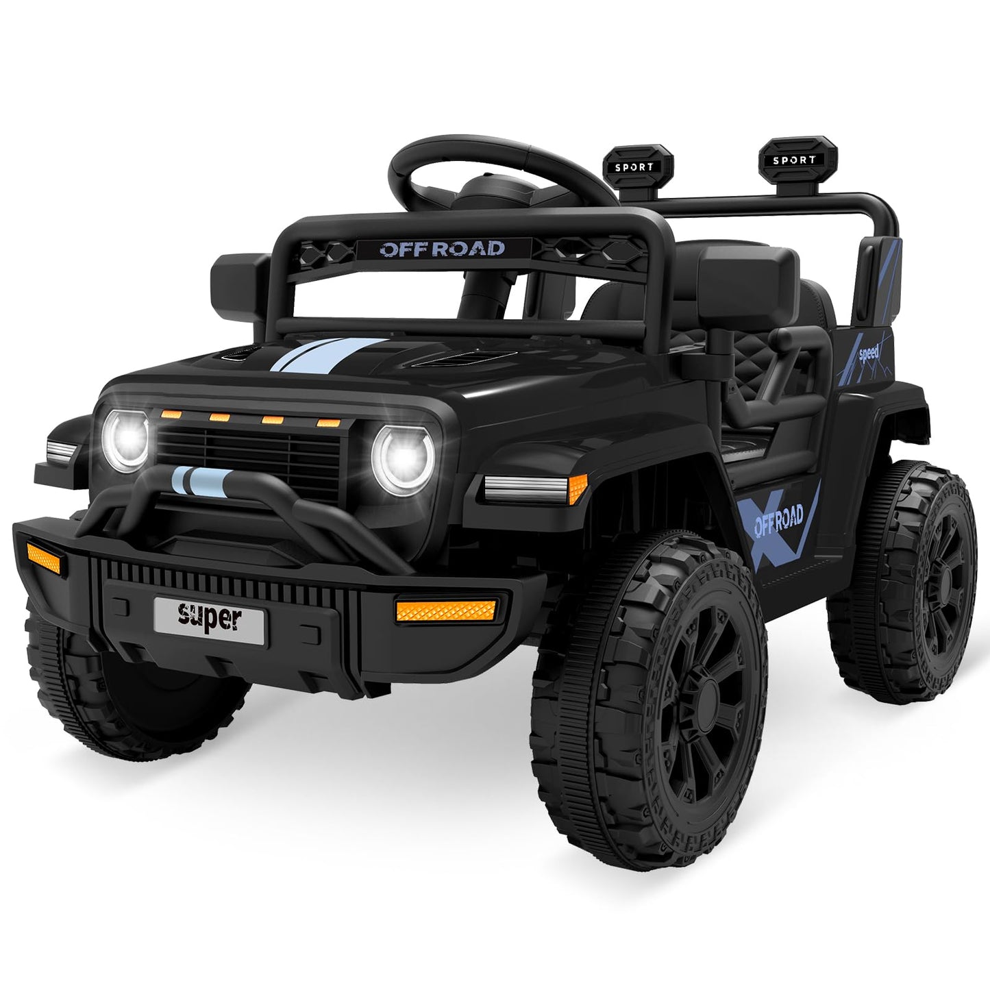 Garvee Ride - P Series: 12V Ride On Toy w/Parent Remote Control, Steering Wheel Music, 4-Wheel Spring Suspension, Led Lights, 2 Speeds, Kids Electric Vehicles for Age 3-5, Black