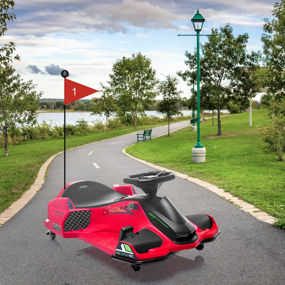 Garvee Ride - P Series: 12V Kids Ride on Drift Car for Kids, 7ah 45W Motor Electric Drifting Go-Kart Up to 5 mph Variable Speed, Built-in Music,Colorful Tail LED Light,USB,Low-Power Alarm,Max Load 110lbs, Blue - Red