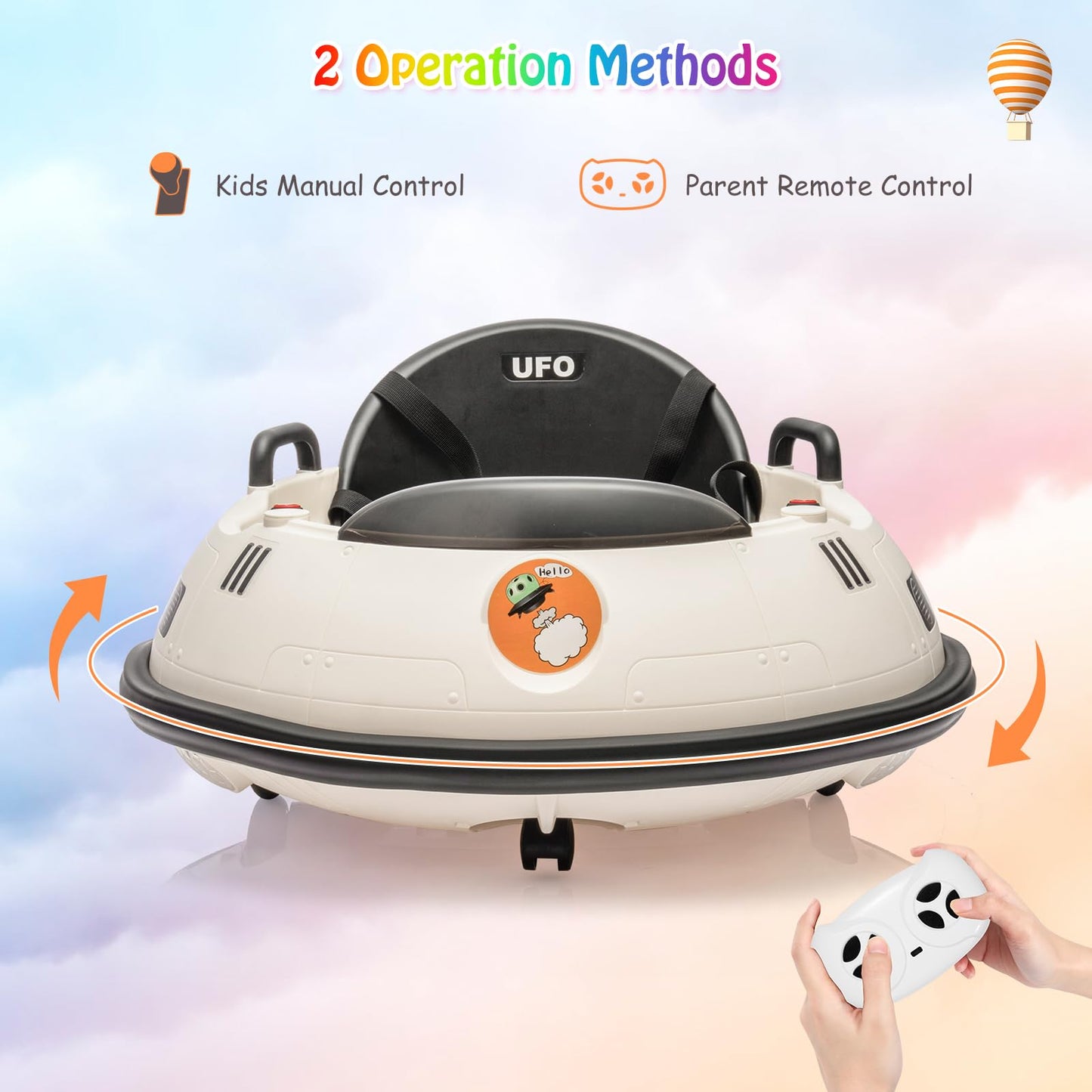 Garvee Ride B Series 12V Electric Ride on Bumper Car for Toddlers, Kids Bumper Car with Remote Control, LED Lights & 360 Degree Spin, Indoor and Outdoor for 18+ Months Kids - White